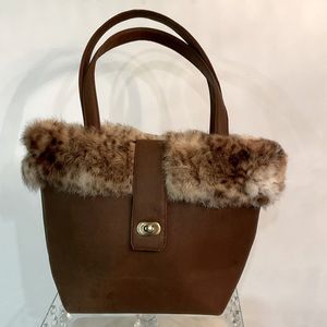 CUSTOM MADE Lesley Sara leather fur tote. Rare like new